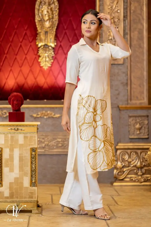 Printed Kurtha Top with Gold Print - Image 3