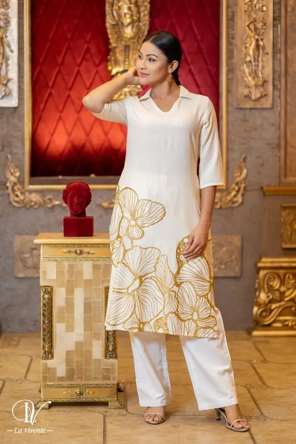 Printed Kurtha Top with Gold Print - Image 4