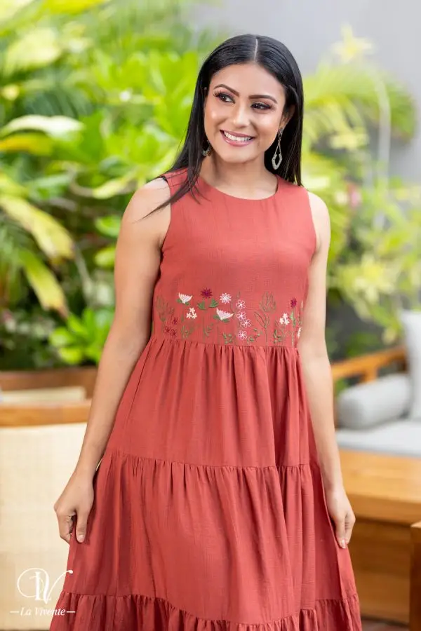 Sleeveless Embroidered Frill Long Dress - Image 2
