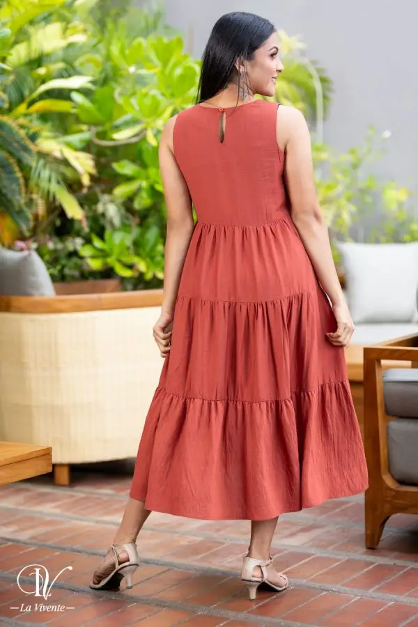 Sleeveless Embroidered Frill Long Dress - Image 4