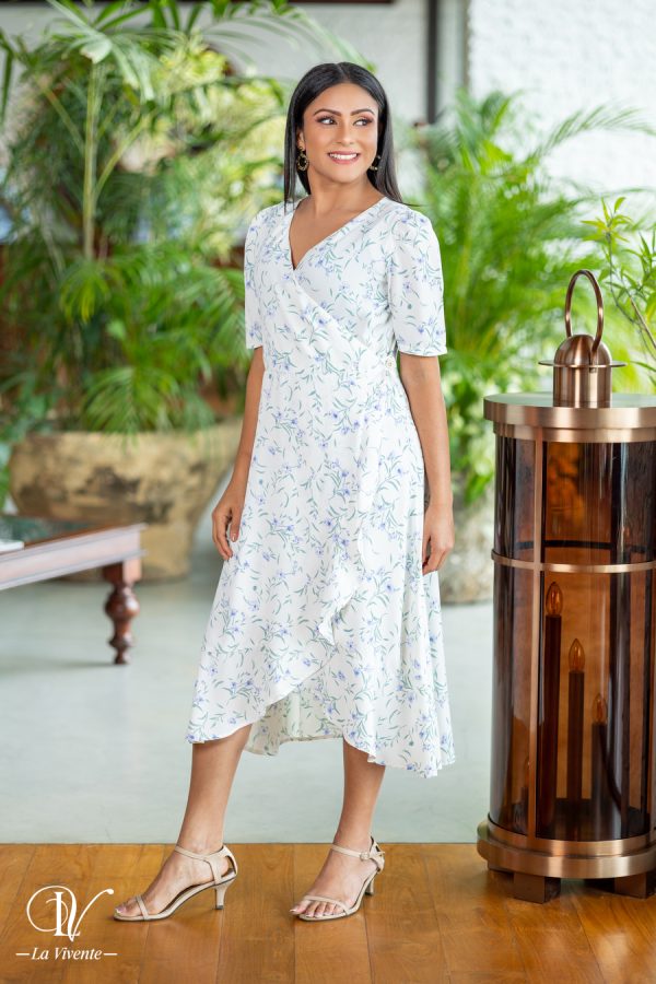 White printed Wrap Dress - La Vivente