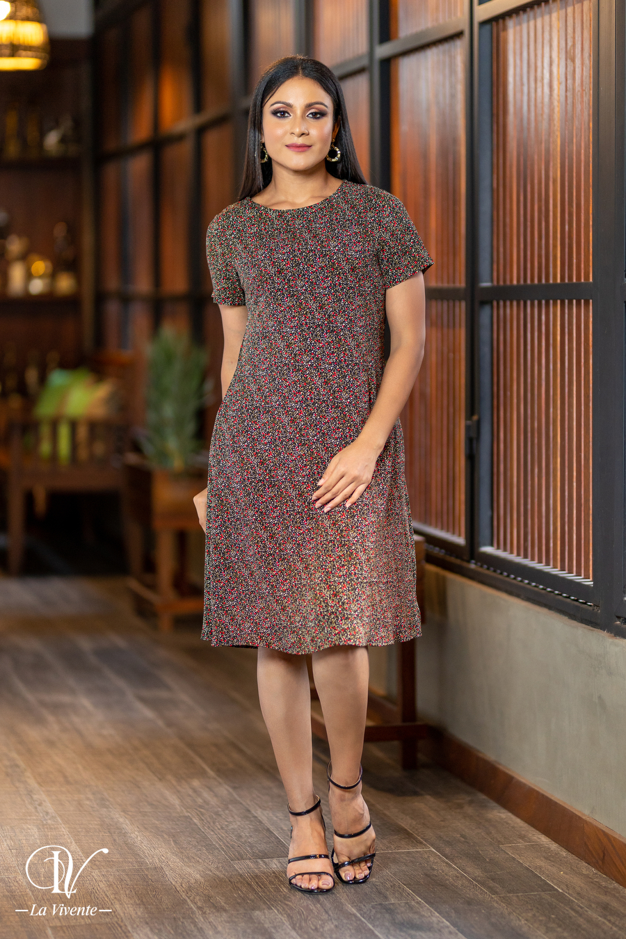 Printed Short Sleeve Dress - La Vivente