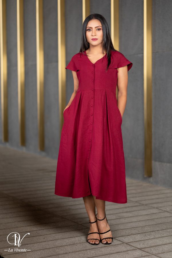 Maroon Midi Dress with Front Open - Image 3