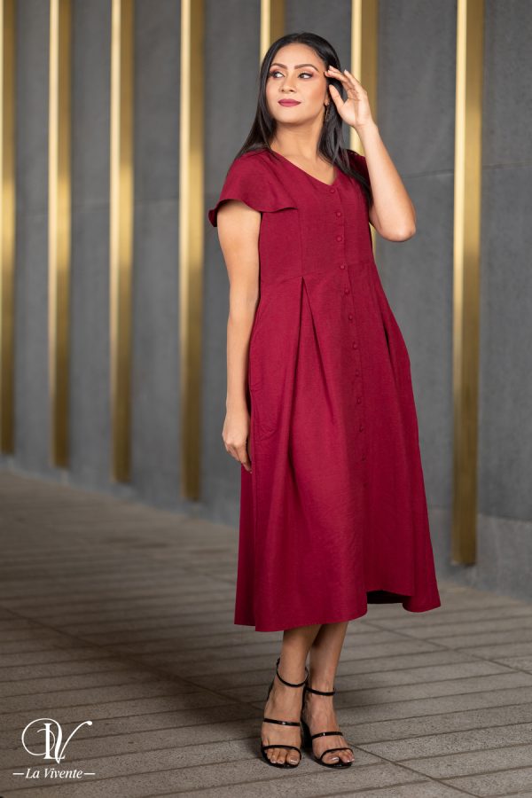 Maroon Midi Dress with Front Open - Image 2