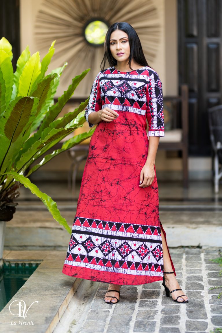 Geometric Print Batik Maxi Dress La Vivente