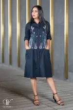 Embroidered Linen Shirt Dress - Image 3