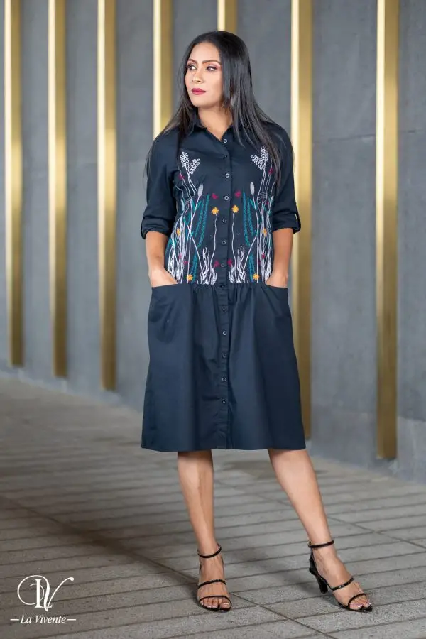 Embroidered Linen Shirt Dress - Image 3