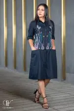 Embroidered Linen Shirt Dress - Image 2