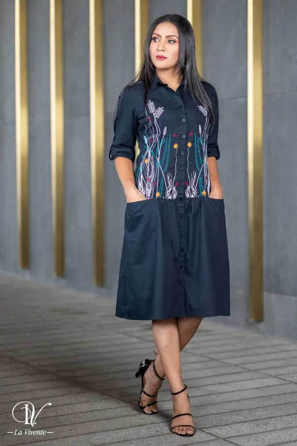Embroidered Linen Shirt Dress - Image 2