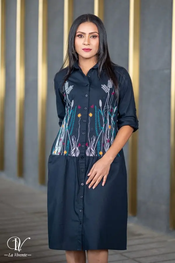 Embroidered Linen Shirt Dress