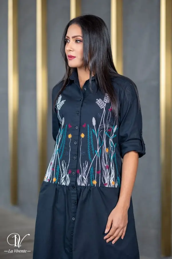 Embroidered Linen Shirt Dress - Image 4