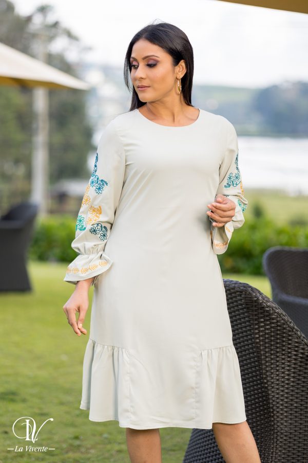 Sleeve Embroidered Frill Hem Dress - Image 3