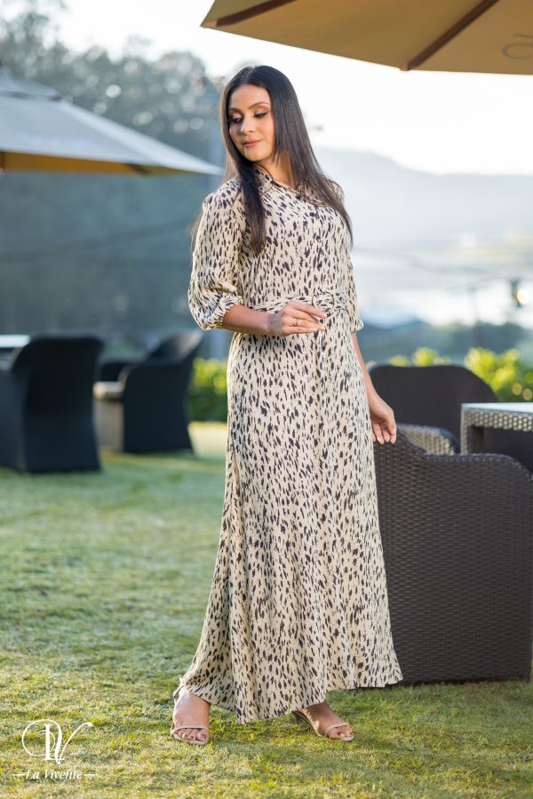 Printed Maxi Dress With Shirt Collar - Image 2