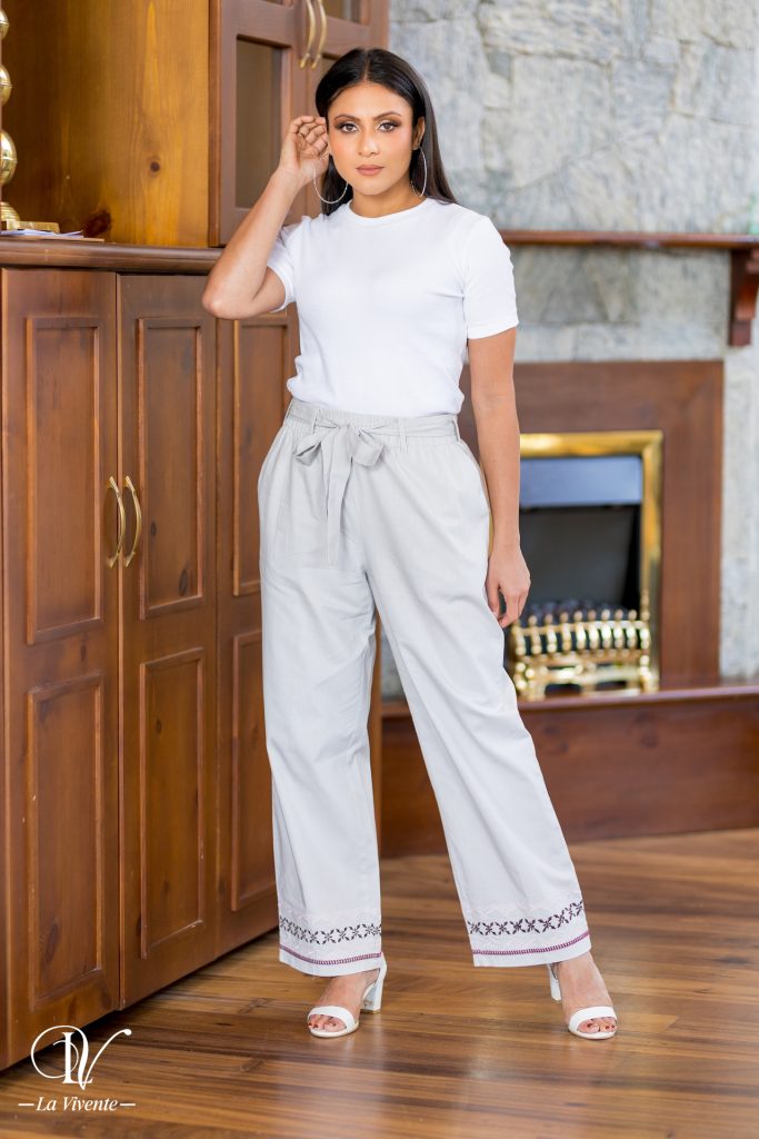 LASO - Formal Organic Linen Pants with Embroidery
