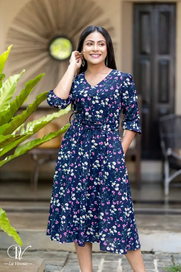 Floral Printed Cord Belted Dress - Image 3