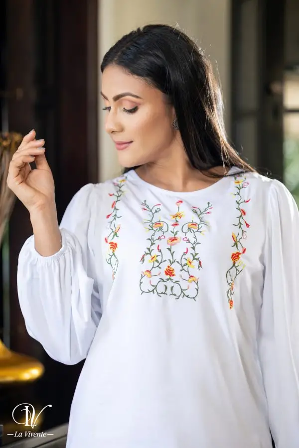 Embroidered long sleeve top