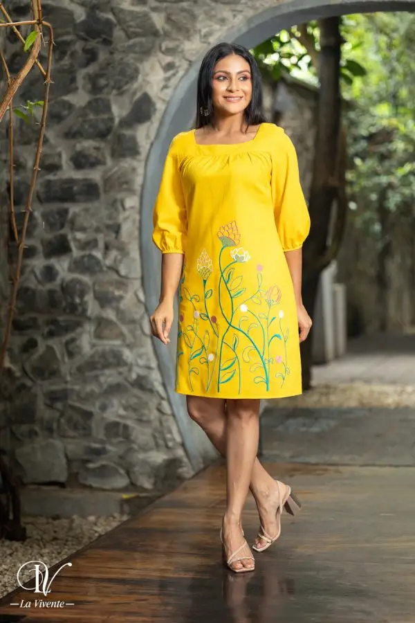 Floral Embroidered Square Neck Short Dress - Image 4