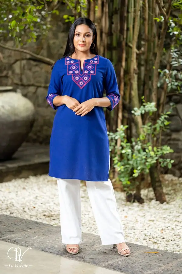 Embroidered Linen Kurta
