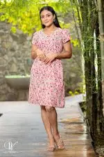 Floral Printed Petal Sleeved Short Dress - Image 5
