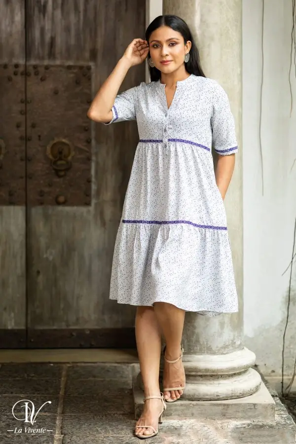 Floral Printed Embroidered Short Dress - Image 4