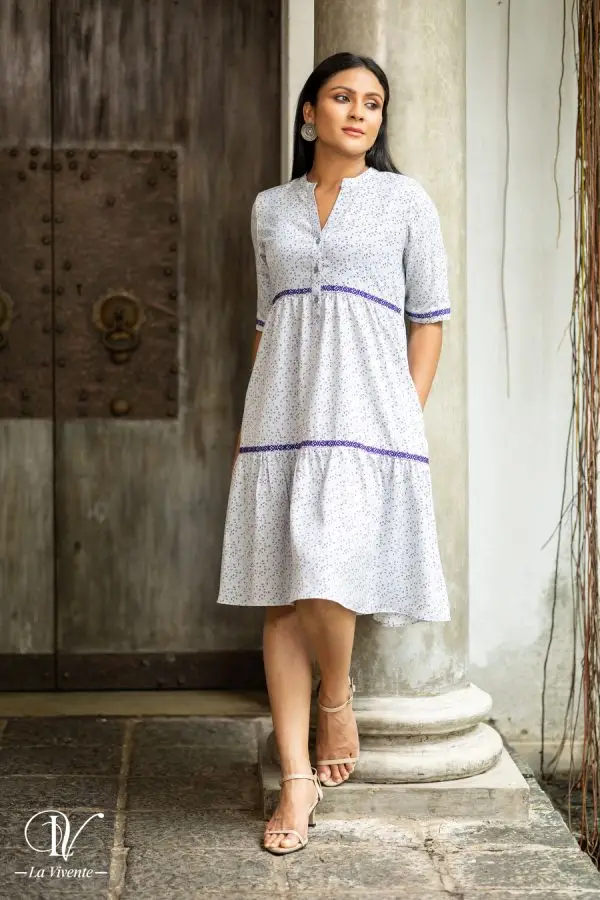 Floral Printed Embroidered Short Dress - Image 3