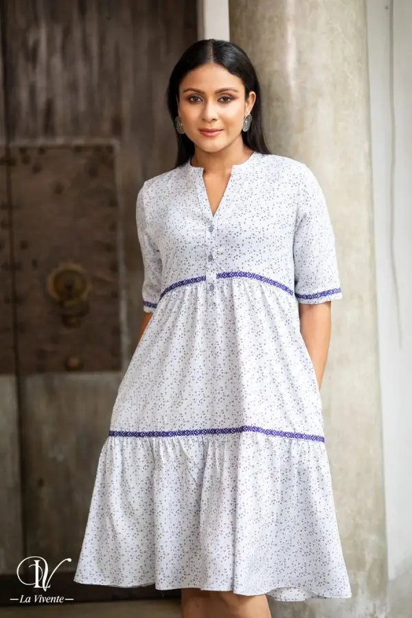 Floral Printed Embroidered Short Dress - Image 2