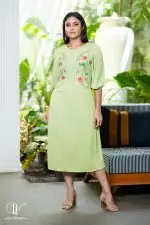 Round Necked Embroidered Midi Dress - Image 3