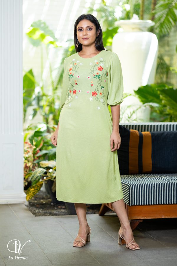 Round Necked Embroidered Midi Dress - Image 3