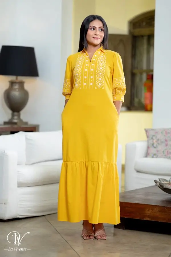 Embroidered Shirt Collared Maxi Dress - Image 5