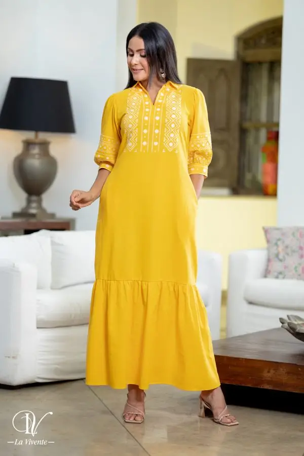 Embroidered Shirt Collared Maxi Dress - Image 3