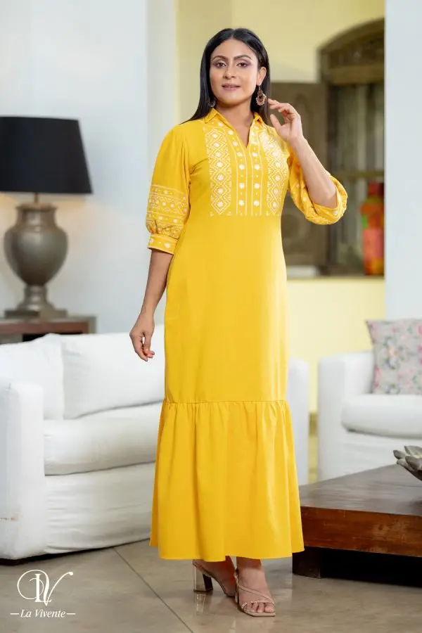 Embroidered Shirt Collared Maxi Dress