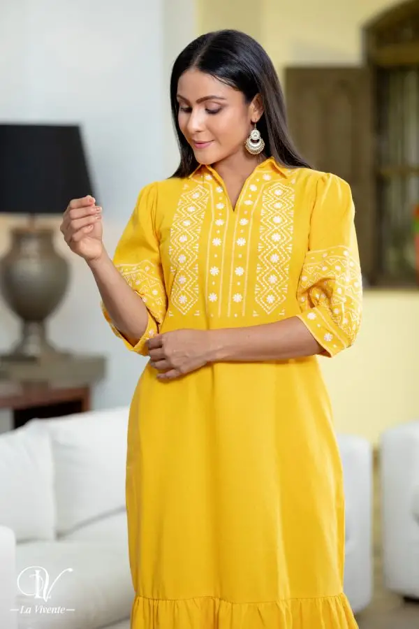 Embroidered Shirt Collared Maxi Dress - Image 4