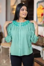 Embroidered Button Up Blouse Top