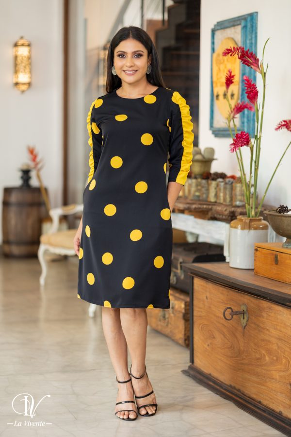 Polka Dot Contrast Sleeve Detailed Short Dress - Image 5