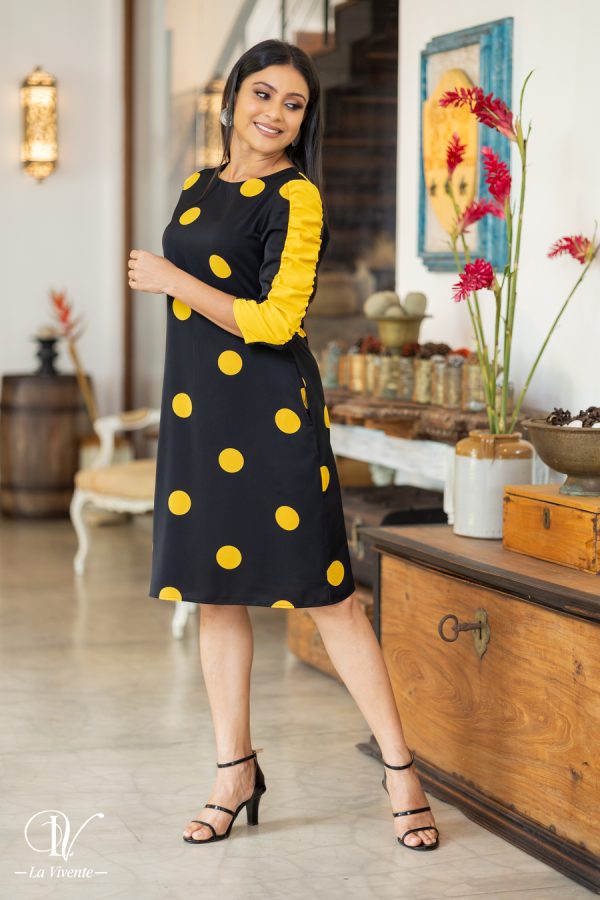 Polka Dot Contrast Sleeve Detailed Short Dress - Image 4