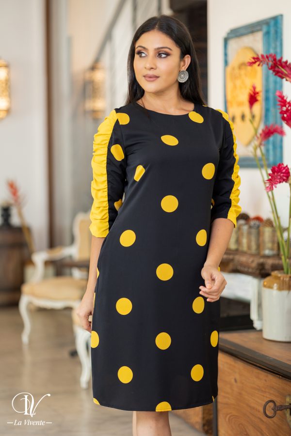 Polka Dot Contrast Sleeve Detailed Short Dress - Image 3