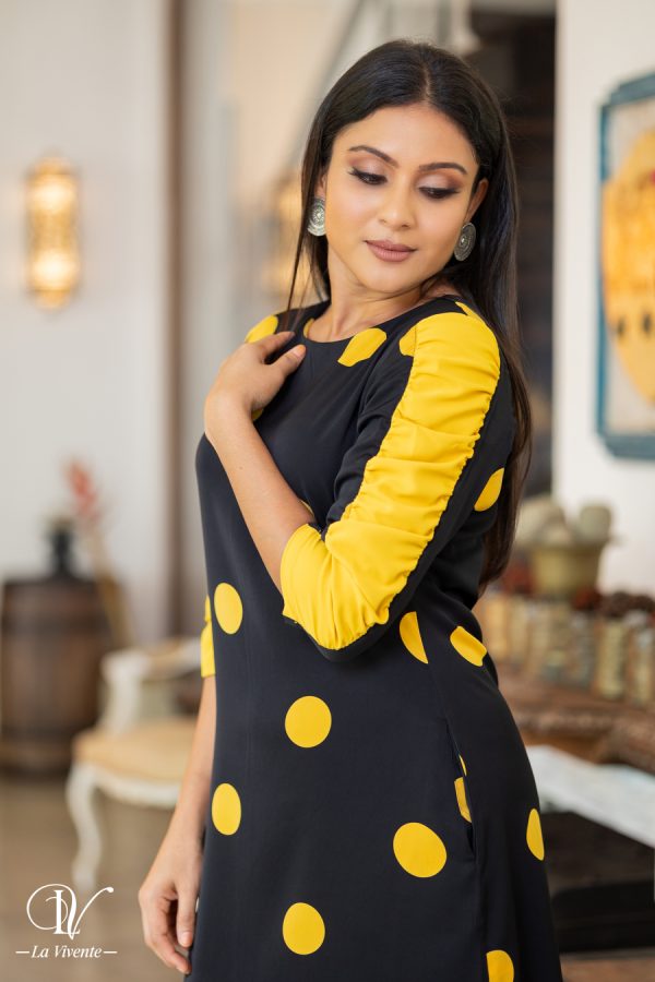 Polka Dot Contrast Sleeve Detailed Short Dress - Image 2