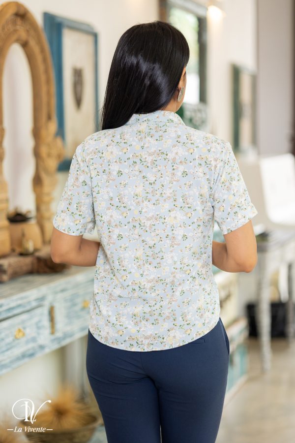 Floral Patterned Short Sleeved Blouse Top - Image 4