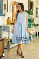 Hem Embroidered Sleeveless A-Line Dress - Image 4