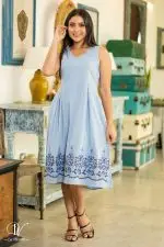 Hem Embroidered Sleeveless A-Line Dress