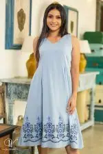 Hem Embroidered Sleeveless A-Line Dress - Image 2