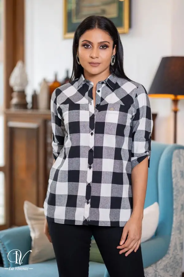 Gingham Patterned Shirt Blouse - Image 2