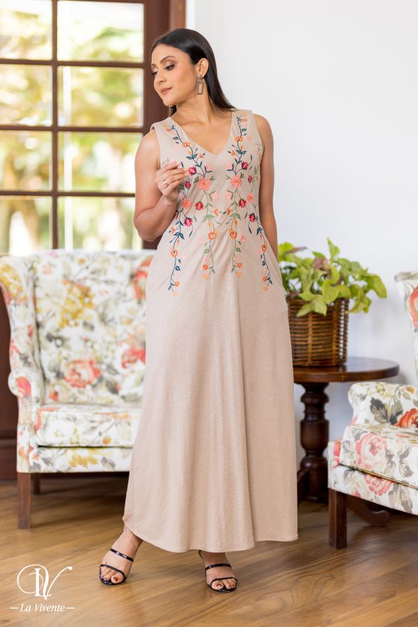 Floral Embroidered Sleeveless Maxi Dress - Image 2