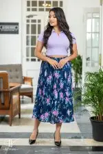 Floral Patterned Sunray Midi Skirt