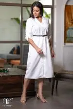 Lapel Collared Belted Midi Dress - Image 3