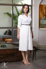 Lapel Collared Belted Midi Dress - Image 5