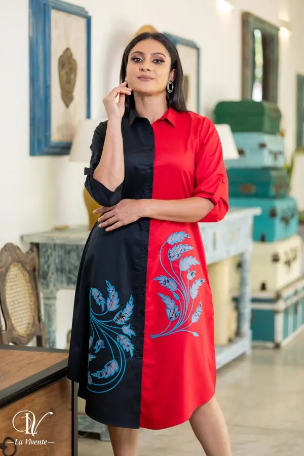 Two-Tone Batik Appliqued Shirt Dress - Image 2