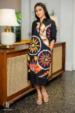 Abstract Batik Shirt Midi Dress - Image 5