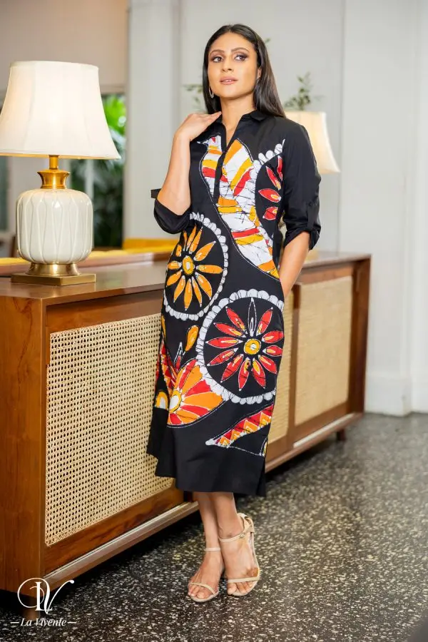 Abstract Batik Shirt Midi Dress - Image 2