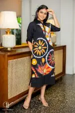 Abstract Batik Shirt Midi Dress - Image 3